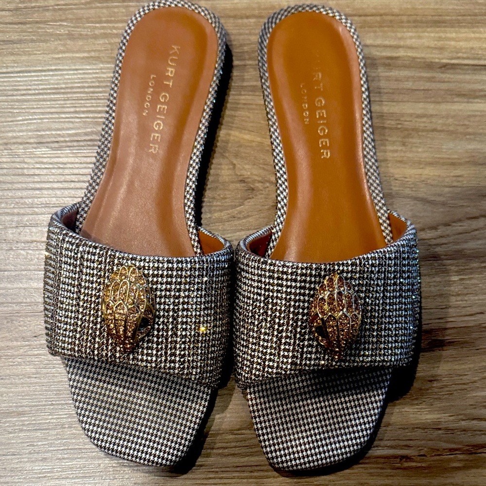 Kurt Geiger Houndstooth Slide Sandals with Gold Accent